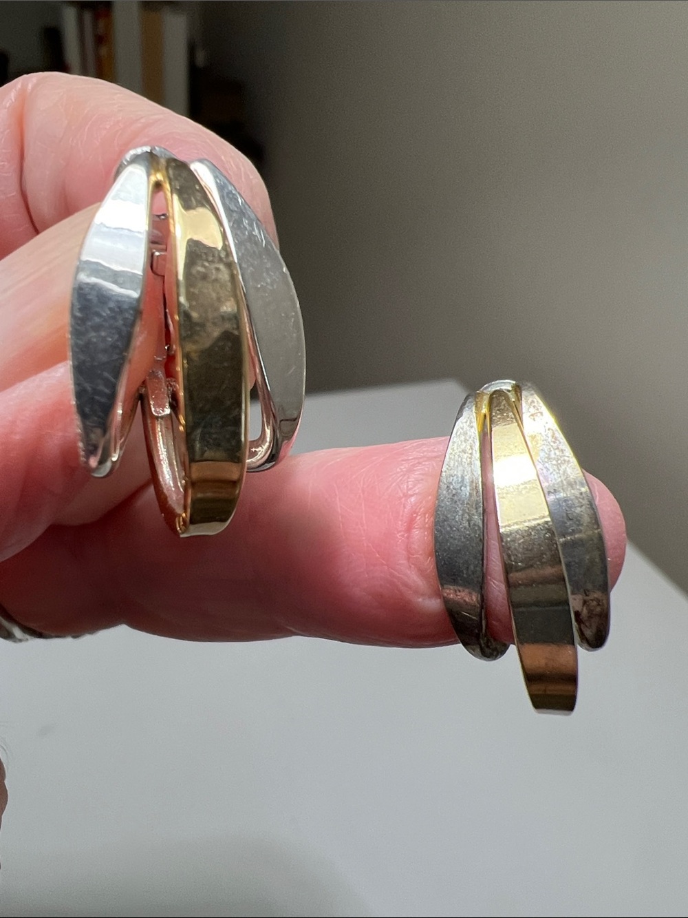 Attractive Two-Tone Gold & Silver Tones Hoop Earrings - Vintage